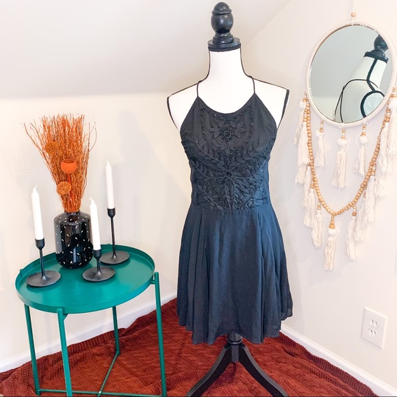 Lovers + Friends Black Embroidered Beaded Sexy Open Back Mini Dress - Picture 2 of 9